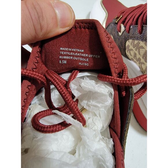 NEW Michael Kors Liv Trainer MK Signature Brandy Multi Wedge Sneakers sz 8.5 - Picture 6 of 7